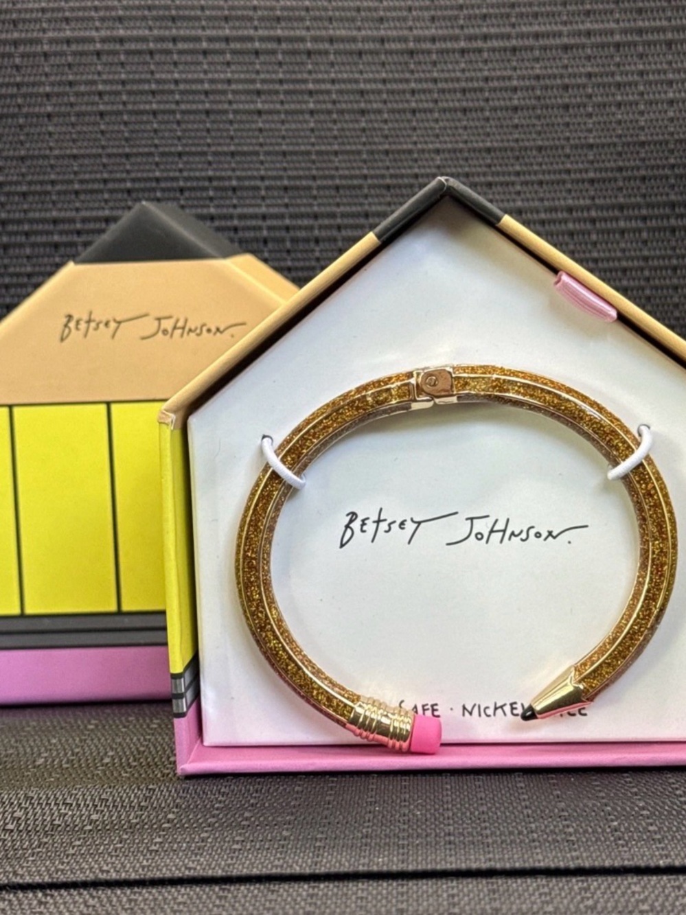 Betsey Johnson Gold Glitter Pencil Bangle with Pink Tips